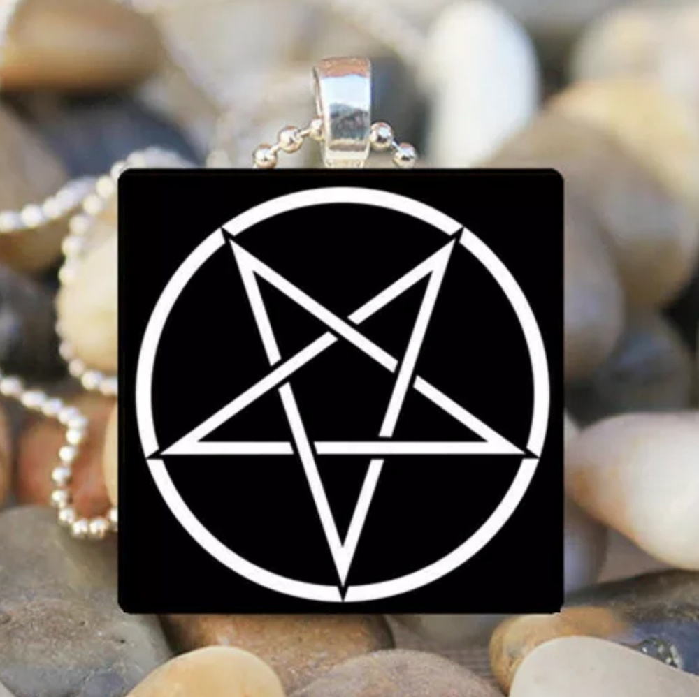 5 Point Star Glass & Silver Tile Necklace